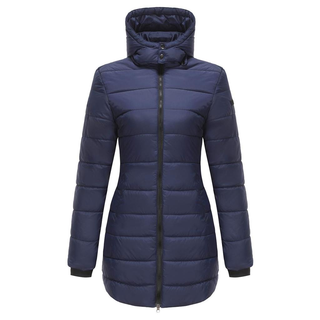 Women’s Hooded Jacket Cotton Padded Light Rain Water Resistant Zipper Closure Windproof Puffer Coats Hidden Side Pockets Winter Long Outwear