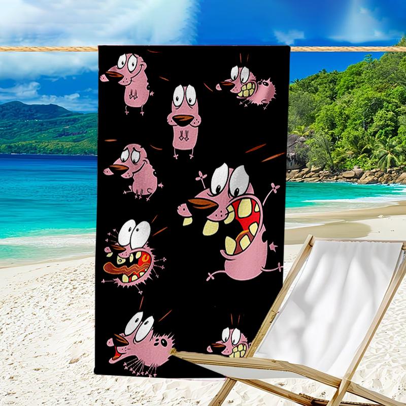 proof beach towel with a Courage the Cowardly Dog2 pattern - soft,absorbent,quick-drying,machine washable - perfect for swimming,camping,bathing