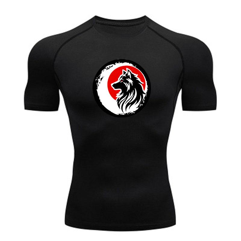 Men's Quick Dry Compression Workout T-Shirt, Athletic Wolf P