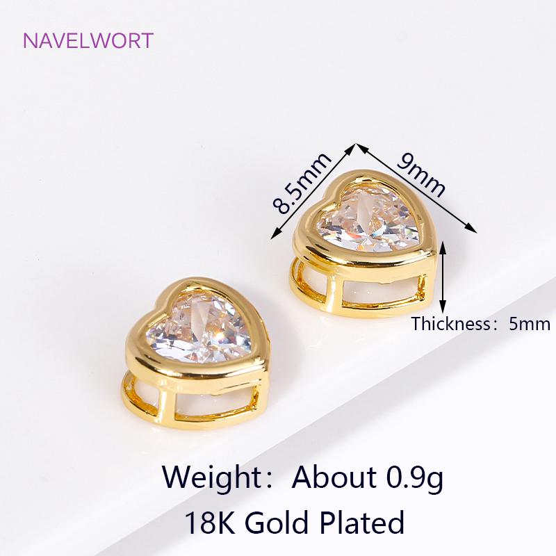 18K Gold Plated Brass Beads Separators,Round/Heart with Zircon Spacer Beads,Separators For Beads,DIY Jewelry Making Accessories 2 Pieces