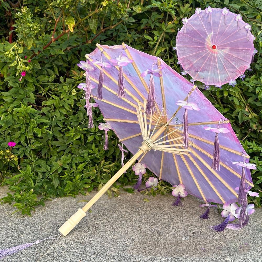 56cm Fabric Tassel Umbrella Handheld Chinese Style Ancient Dance Umbrella Rainproof Windproof Chinese Antique Umbrella