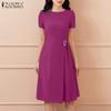 ZANZEA Women Casual Round Neck Summer Short Sleeve Dress