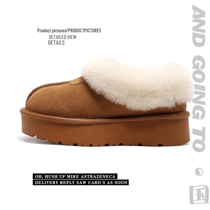 Women's Genuine Leather Thick-Soled Snow Boots, Non-Slip, Warm, with Plush Wool and Velvet Lining.