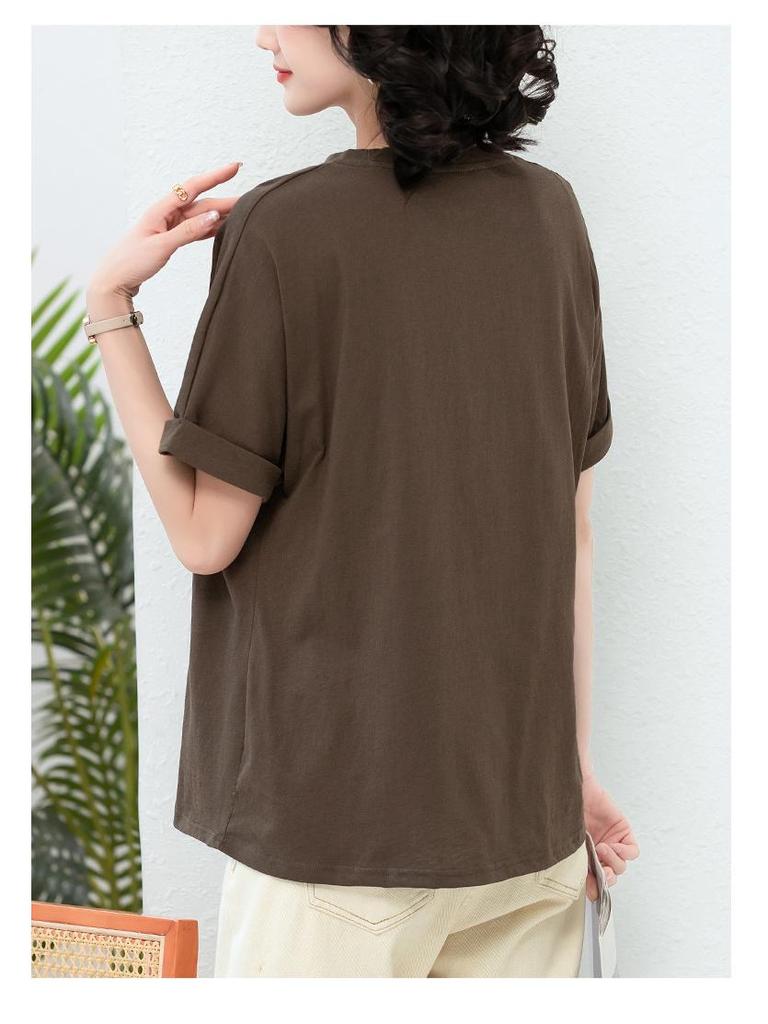 Women's Plus Size Summer Solid Color Casual T-shirt - Short Sleeve, Loose Fit 6310
