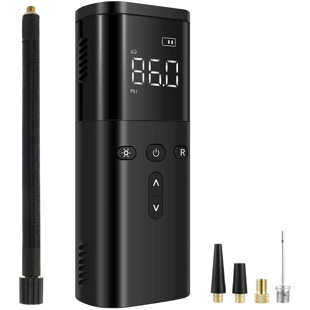 Tyre Inflator With LED Light 2000mAh Rechargeable Tire Air Compressor With Digital Display Automatic Shut Off Electric Tyre Pump