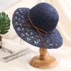 Summer Solid Handmade Crochet Paper Straw Bucket Hat For Women Wide Brim Belt Butterfly Beach Sunshade Breathable Fisherman Cap