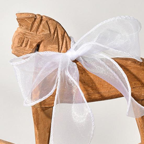 Wood Rocking Horse Figurine with Ribbon Handcrafted Rocking Horse Statue Home Office Living Room Kinetic Desktop Decoration Ornament