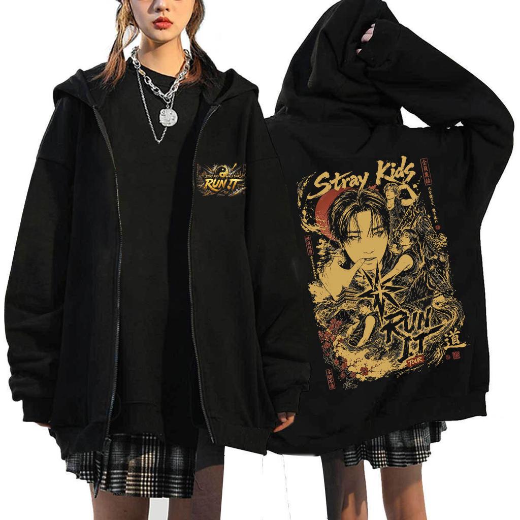 Stray Kids Run It Tour Zip Graphic Hoodie SKZ Concert Sweatshirt