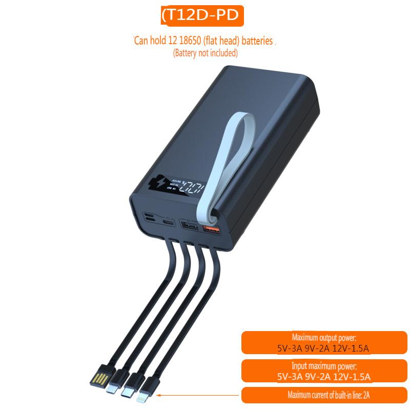 T12D 18650 DIY Power Bank Base with Type C Micro USB Cable Flashlight Fast Power Bank Case 18650 Battery Holder Charging Box Shell