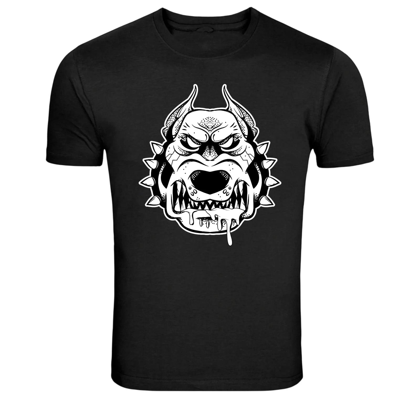 Aggressive Bulldog Monster Head Street Art Graphic T-Shirt L