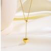 Women's 18K Gold Plated Stainless Steel Sporty Bamboo Chain Heart Zircon Pendant Necklace for Anniversaries