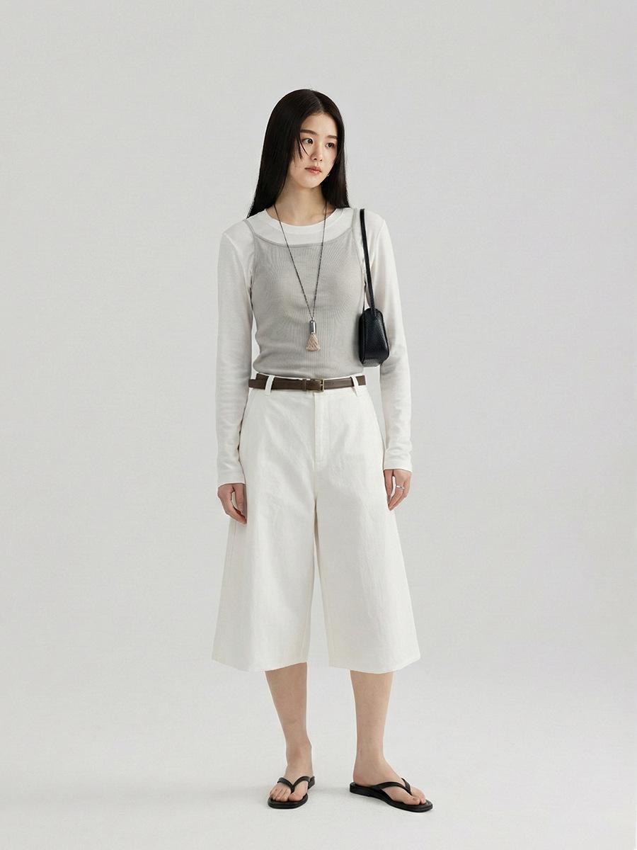 Shijian Tencel Cotton High-Waist Wide-Leg Belted Casual Pants - Spring 2026 Large грязно-белый
