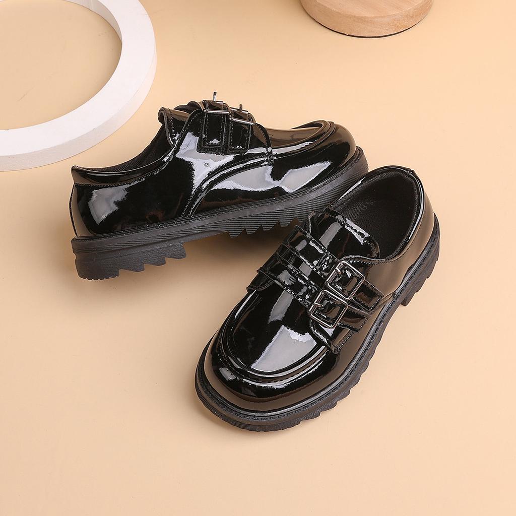Boys' leather shoes, new spring and autumn model, black, British style, for older children, soft-soled, suitable for elementary school students'