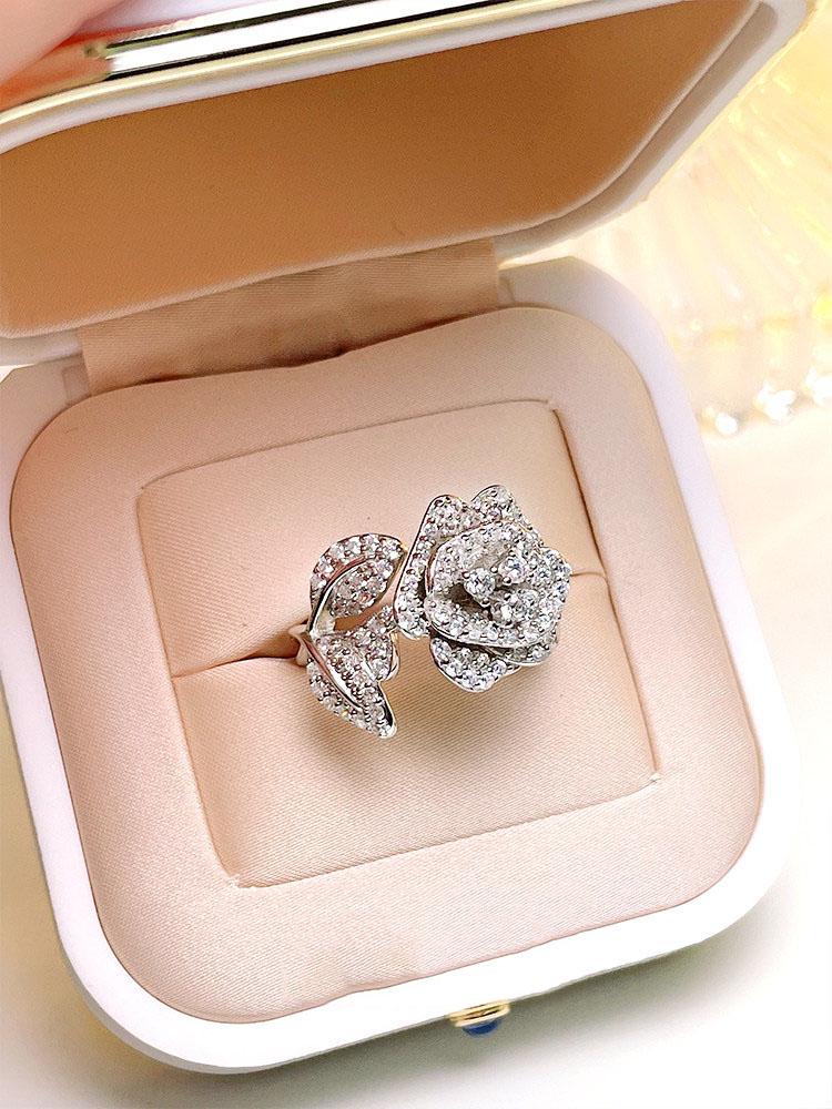 Neuer S925 Silber Mikro-Inlay Neuer Kamelienring für Damen, Modisches und Vielseitiges Temperament, Damen Hochzeits Schmuck