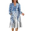 Women's V-Neck Flowing Layered Bohemian Long Sleeve Floral Print Dress