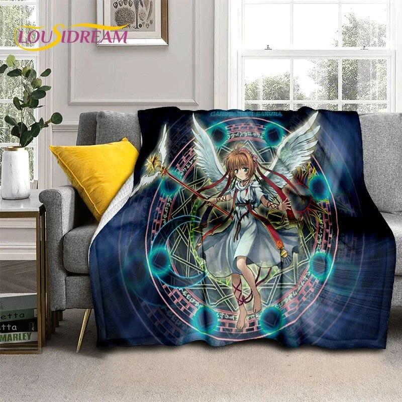3D Cartoon Captor Anime Cute Card Sakura Blanket,Soft Throw Blanket for Home Bedroom Bed Sofa Picnic Office Cover Blanket Kids