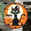 2D Flat, 1pc Halloween Black Cat And Witch Hat Pumpkin Round Aluminum Hanging Sign-Vintage Wall Decor, Suitable for Kitchen, Garden, Bar, Cafe
