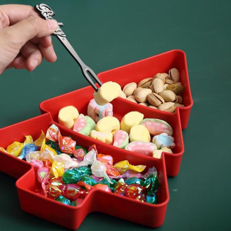 Christmas Tree Divided Snack Tray Plastic Serving Dish for Fruits Nuts Candy Stackable Food Platter for Holiday Parties Space-Saving Kitchen Organizer