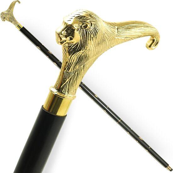 Solid Brass Lion Head Vintage Designer Wooden Walking Stick Cane Antique Gift