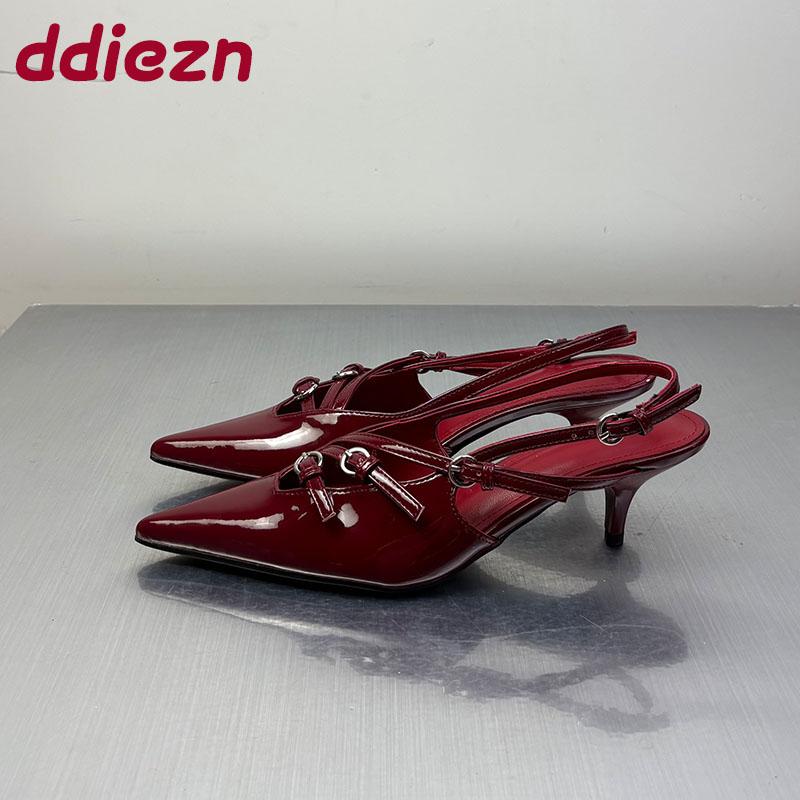 Fashion Fashion Buckle Elegant Women Medium Heels Sandals Shoes Spring Summer Pointed Toe Ladies Heeled Sandals Shoes Female Pumps