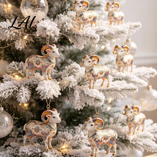 Acrylic Animal Pendant 2D Goat Christmas Ornament Farm Car Rearview Mirror Ornament Charm Auto Interior Hanging for Tree Home Window Decor