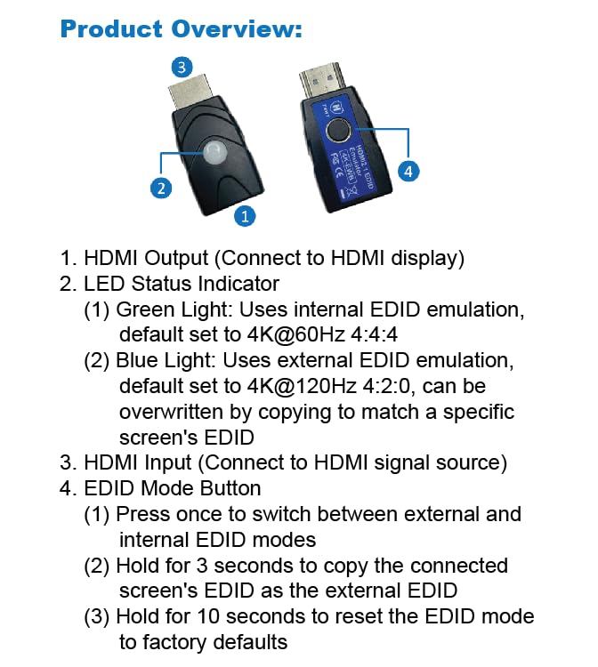 THWT HDMI 4K EDID Emulator supports SCDC and EDID copying and HDCP preset EDID for and Black 2.1 (Model 4K-EWB), emulation, pass-through (not