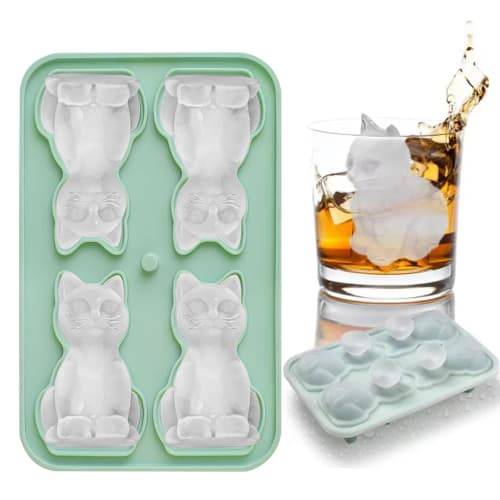 Donano Cute Cat Silicone Ice Cube Tray with Lid, Easy to Remove Ice, Durable for Freezing (Green)
