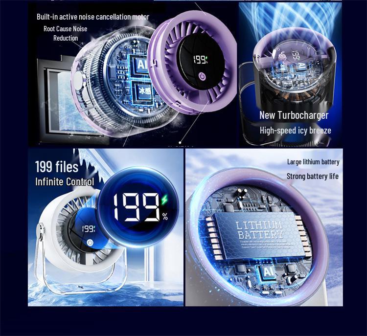 High-Speed Turbo Rechargeable Wall-Mounted/Desktop Fan for Kitchen & Outdoor Use