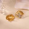 Starfish Shell Stainless Steel Ring for Women 18K Gold-plated Anti Fading Adjustable Rings Wedding Jewelry Christmas Accessories