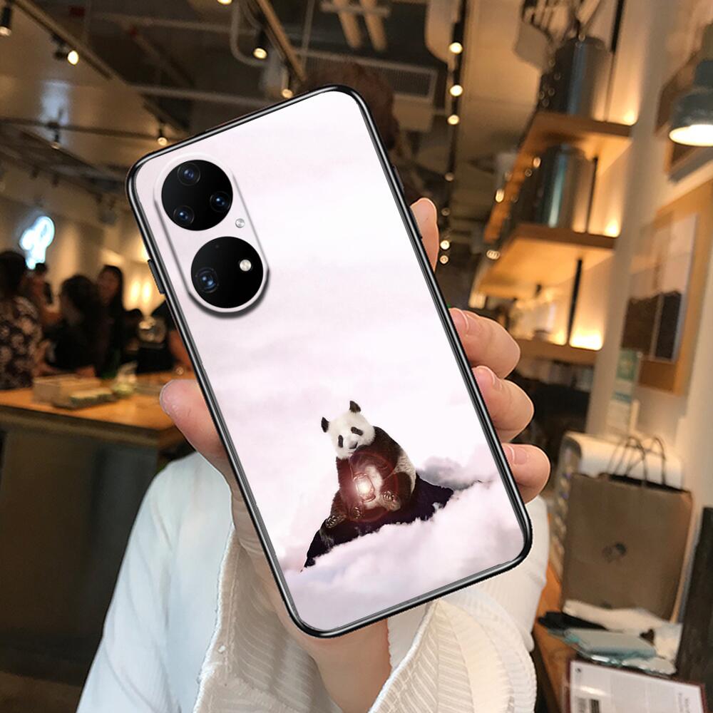 Super roztomilé pouzdro na telefon Panda pro Huawei p50 P40 p30 P20 10 9 8 Lite E Pro Plus Black Etui Coque Painting Hoesjes comic fas