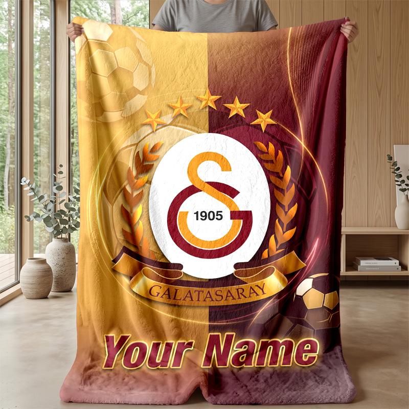 Custom Text Flannel Throw Blanket, Lightweight Cozy Bed Sofa BlanketGalatasaray FC