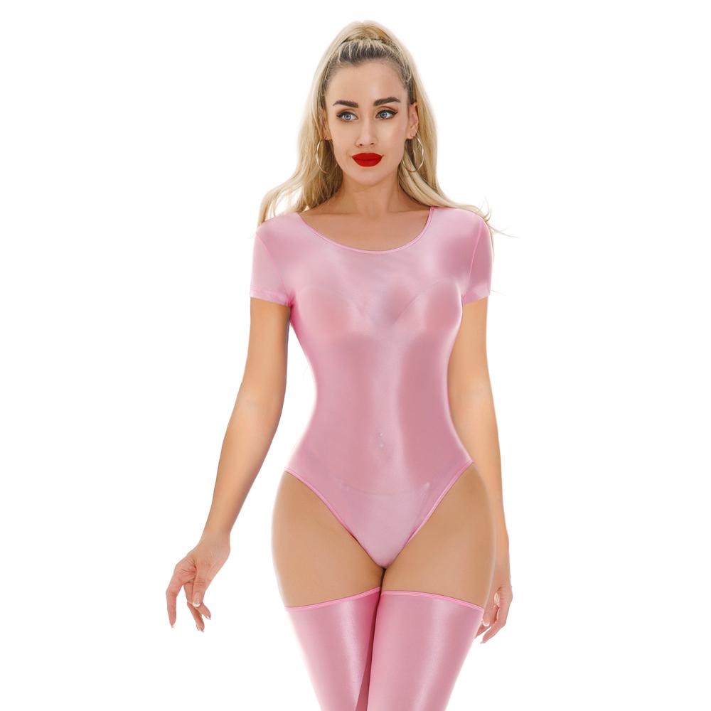 Sexy Women Yoga Stain Smooth Bodysuit Oil Glossy Shiny Elastic Maid Tights Yoga Shaping Leotard One Pieces Thong Dance Wear