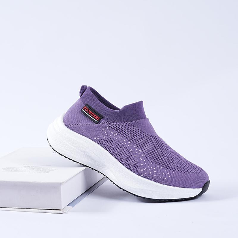 Women's Breathable Slip On Sneakers Summer Comfort Mesh Flying-Woven Low Top Casual Shoes Cushion Soft Soled Walking Shoes Lady