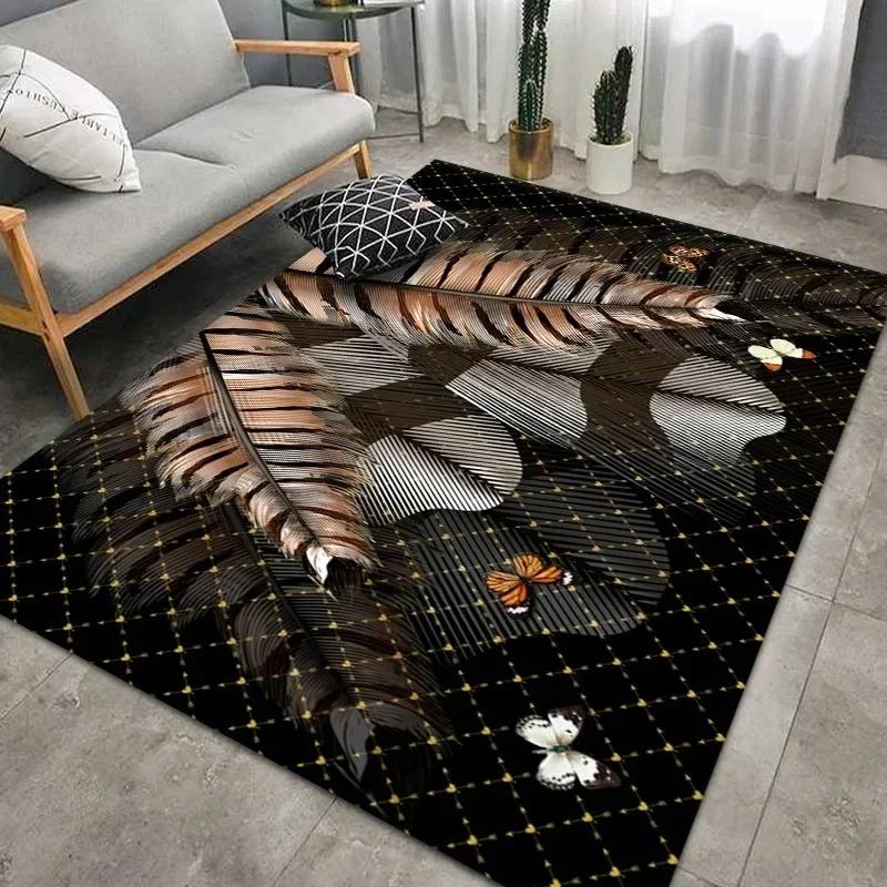 Geometric Feather Carpet for Living Room Modern Art Style Household Table Sofa Bedroom Bedside Area Rug Soft Bedroom Floor Mat