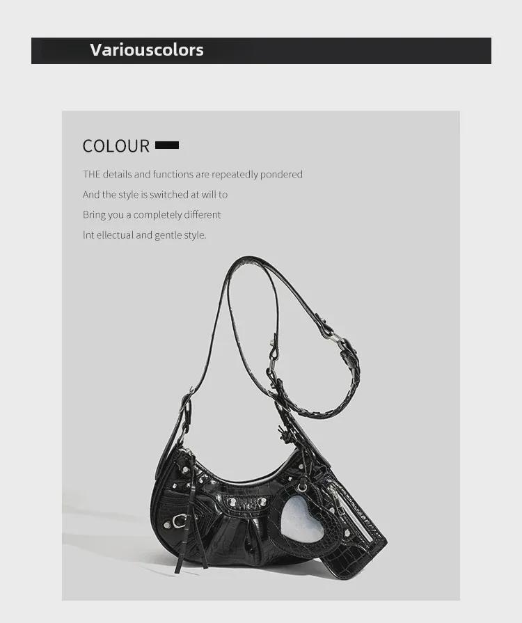 Geantă de motocicletă plisată Crescent pentru femei 2023, cu nituri și ciucuri