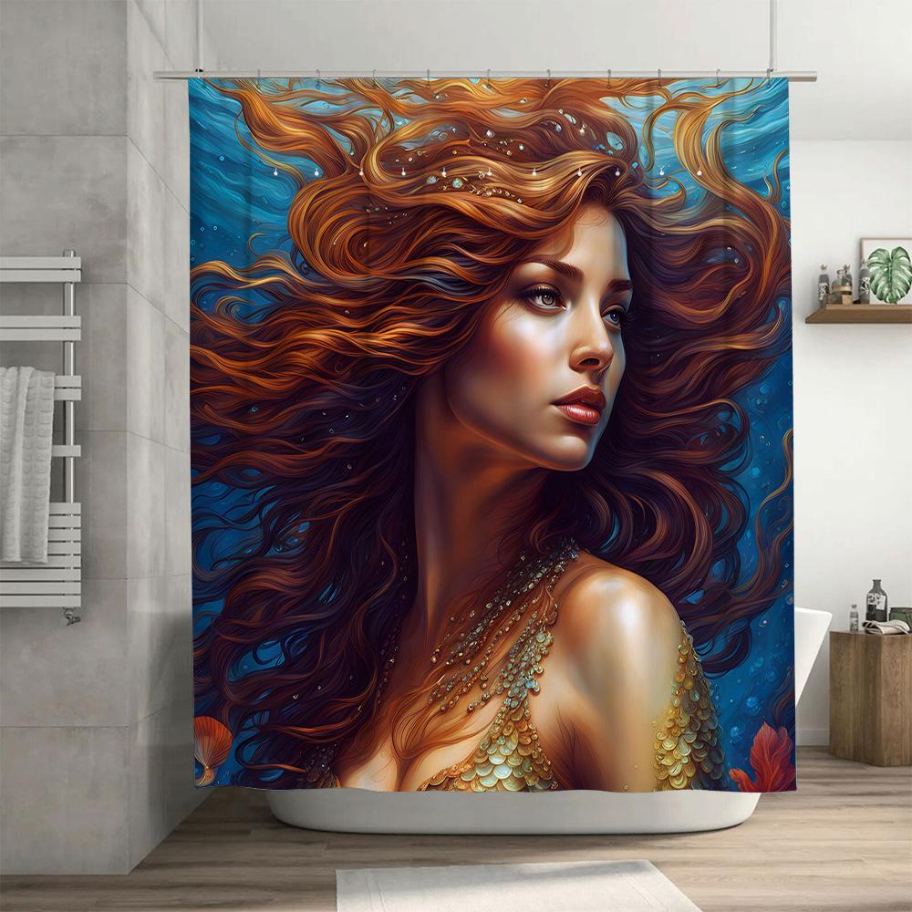 Enchanting Underwater Mermaid Shower Curtain Soft Fabric Decorative Waterproof Bathtub Liner for Bathroom Accessories Multiple S