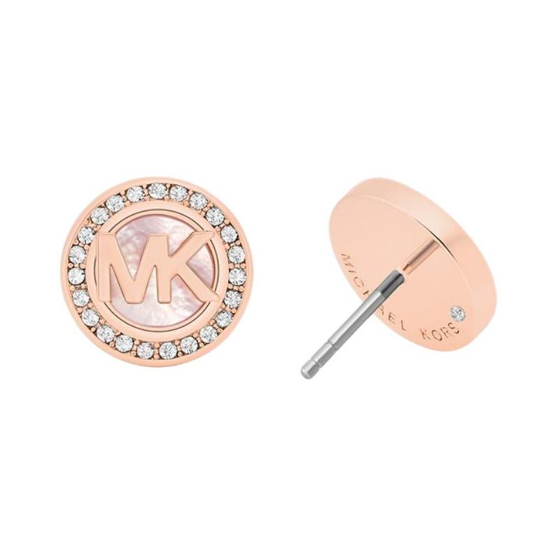 Michael Kors Halo Logo Design Mother of Pearl Earrings Unisex Couple Model Rose Gold