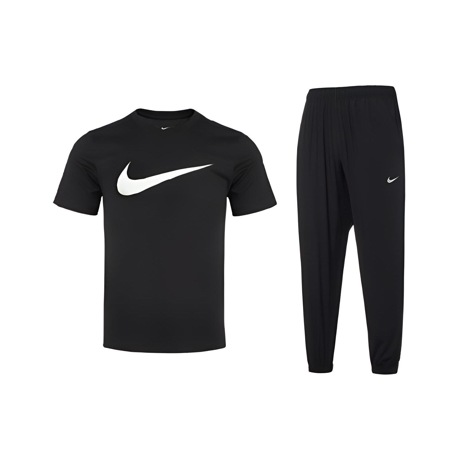 

Nike Свободный дышащий круглый вырез с коротким рукавом быстросохнущий тканый длинный брюки повседневный спортивный костюм мужской костюм черный DC5095-010+FB7498-010 M