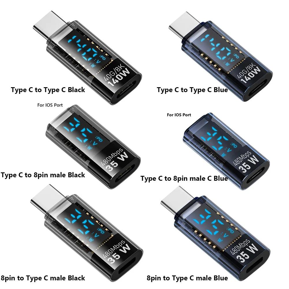Type C Power Meter Tester PD140W LED Display Fast Charging Cable Adapter USB4.0 40Gbps for iPhone 15 Series/iPad Air/Pro/MacBook