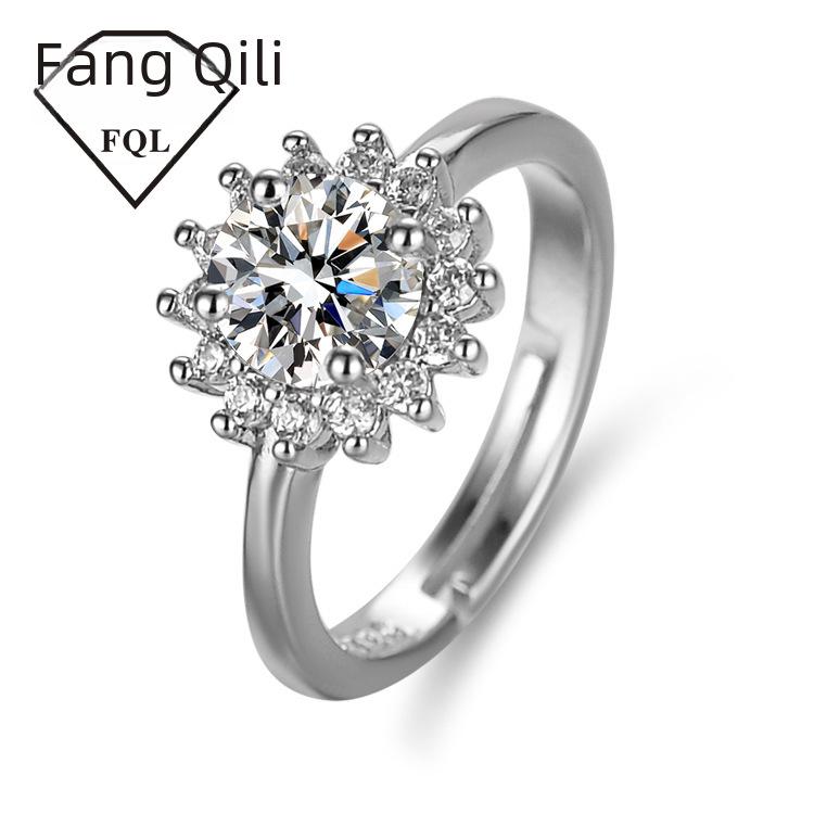 Moissanit Sonnenblumen Diamantring - Ein Karat, Damen Live-Stream Kollektion