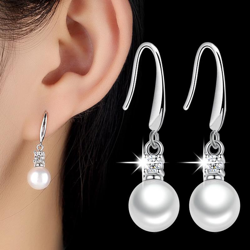 925 Sterling Silver Versatile Temperament Zircon Pearl Silver Earrings Birthday Party Anniversary Gift Daily Wear