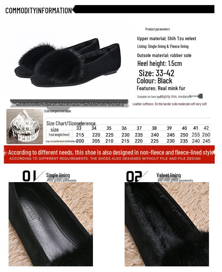 Mokasyny Damskie ze Skóry Naturalnej w Stylu Europejskim - Zimowe, Podszyte Futrem Minkowym, na Grubej Podeszwie, na Niskim Obcasie, Wygodne Buty