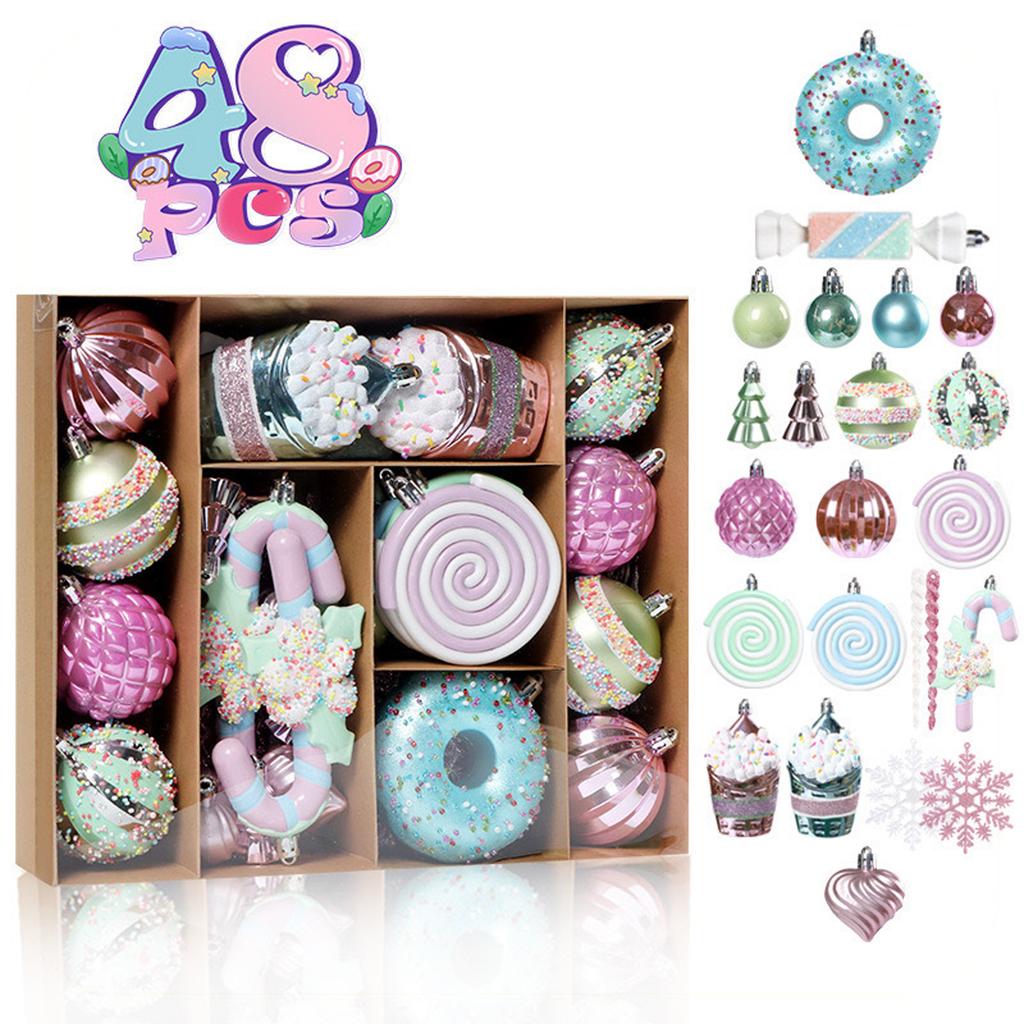 48pcs Macaron Christmas Large Size Colorful Holiday Birthday Electroplating Painting Hanging Ornaments