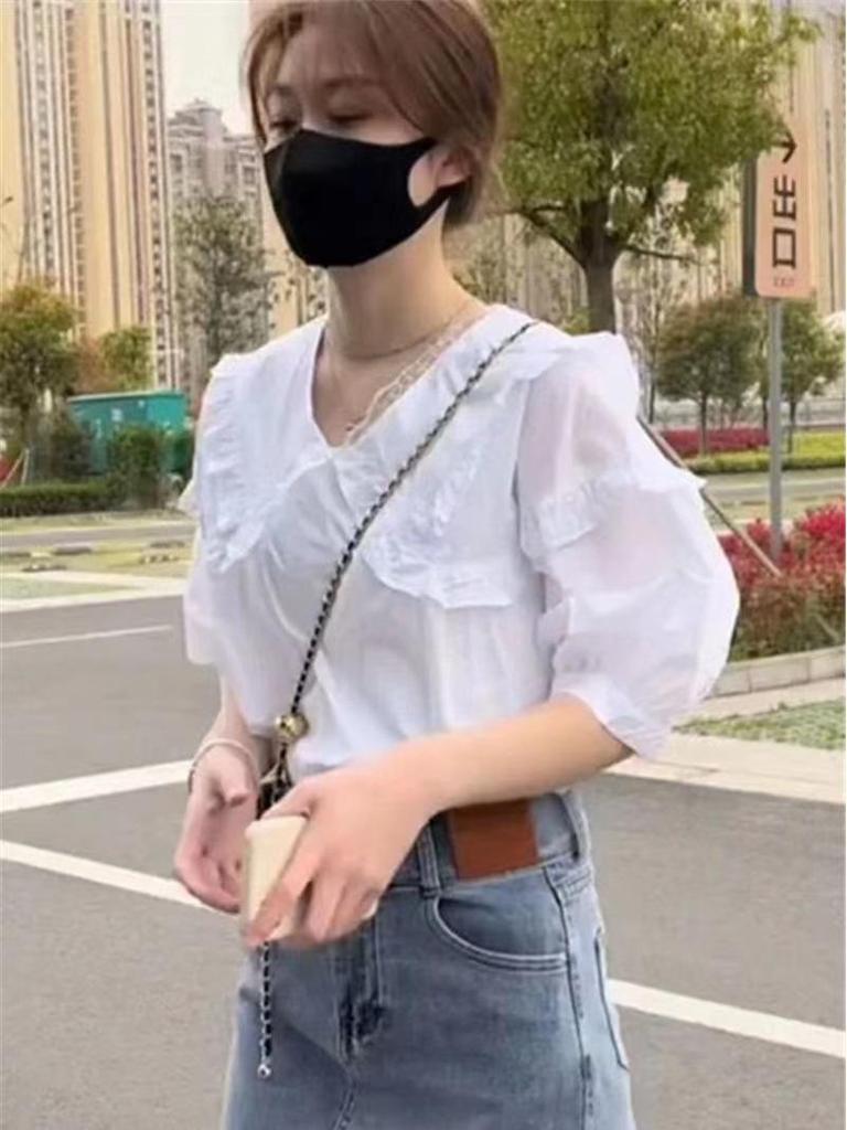 Women's Tencel Puff Sleeve Doll Collar Blouse - Summer 2024