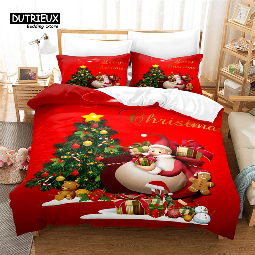 Red Christmas Bedding Set, 3Pcs Duvet Cover Set, Soft Comfortable Breathable Duvet Cover, For Bedroom Guest Room Decor