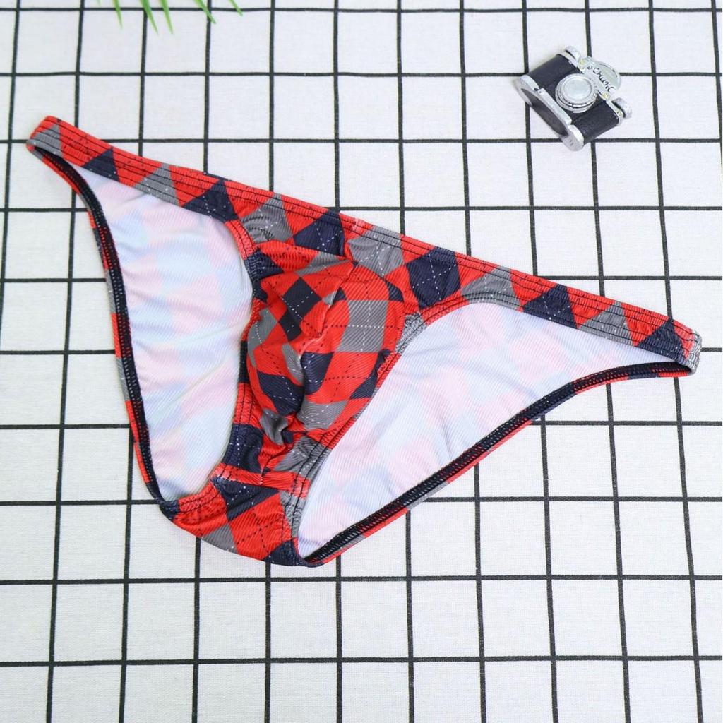Plaid Ice Silk Ribbed Men's Breathable Underwear Triangle Briefs