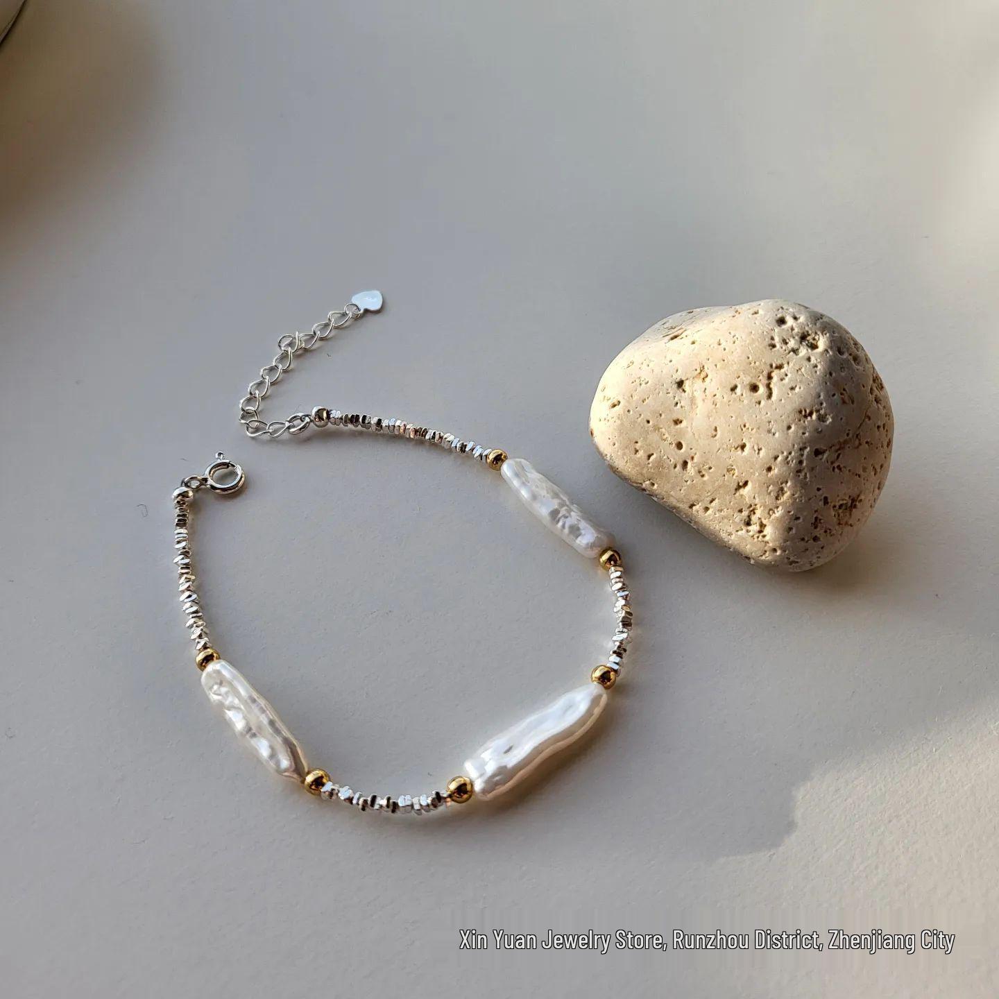 

Браслет из стерлингового серебра 925 пробы с барочным жемчугом - Женский нишевый стиль инс - Идеальный подарок для лучшей подруги на Рождество и Новый год