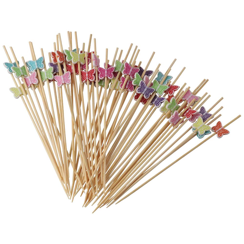 300 pcs Disposable Fruit Swab 4.7 Inch Cocktail Pick Durable Bamboo Butterfly Fruit Skewer  Fruit