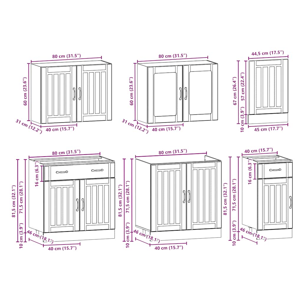 7 Piece Kitchen Cabinet Set Kalmar Grey Sonoma Wood Based Panel