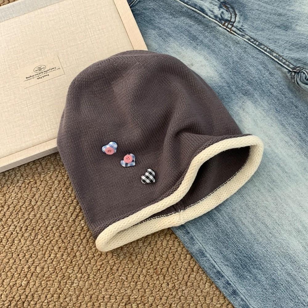 Heart Button Knitted Beanies Cap Vintage Pullover Hats Fashion Y2k Baggy Cap  Streetwear